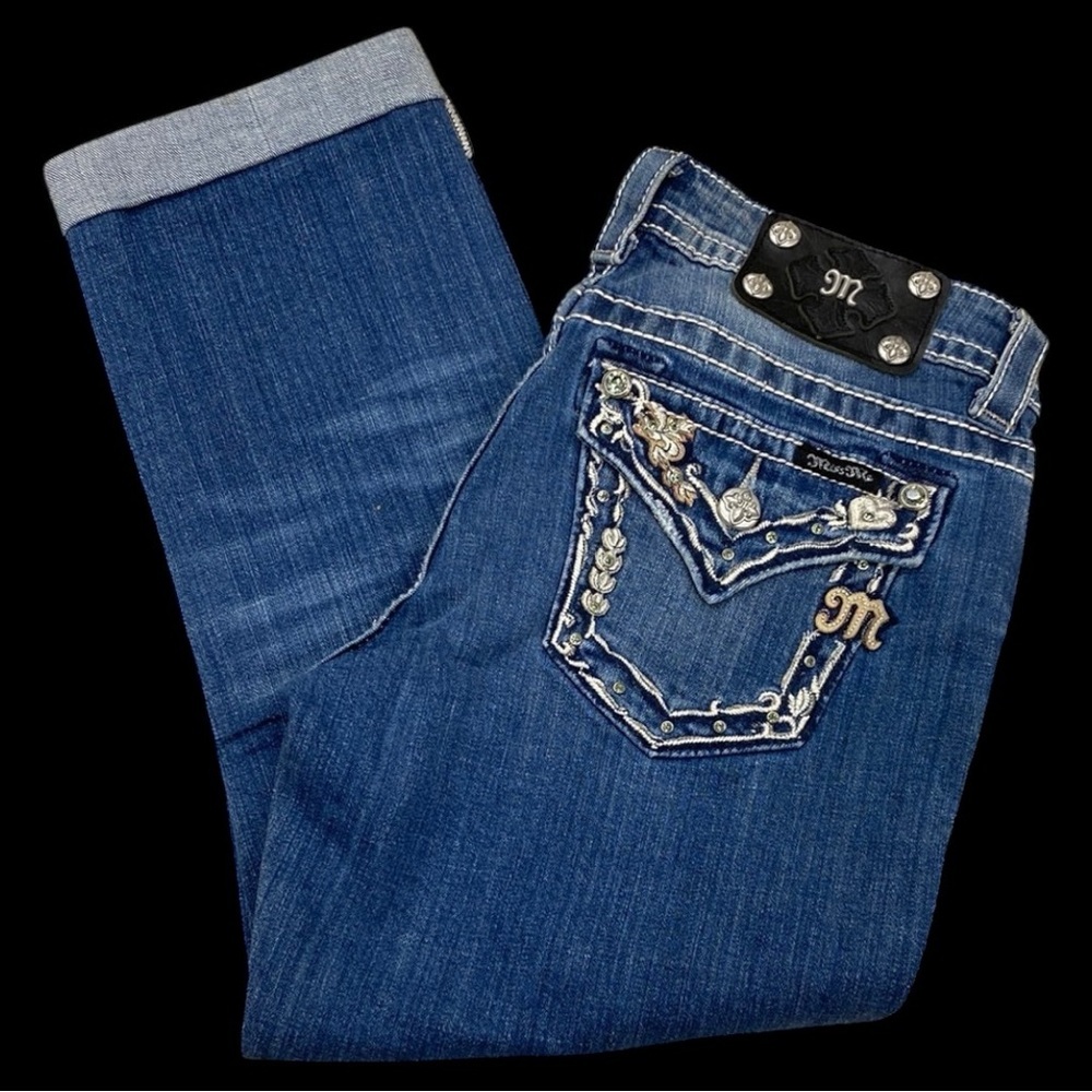 Miss Me Blue Boyfriend Jeans with Embellished Pockets